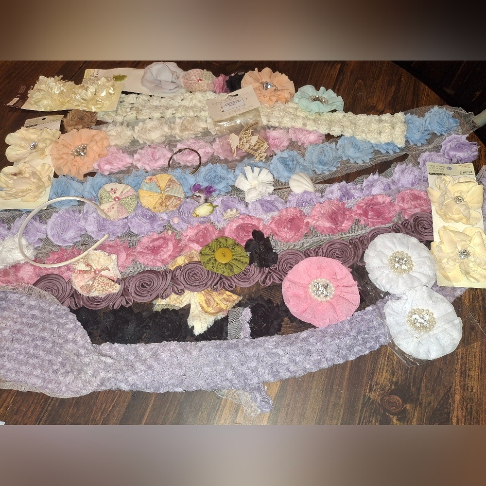 Fabric Flowers Mixed Media Craft Supplies Chipboard Sewing Hairbows Headband